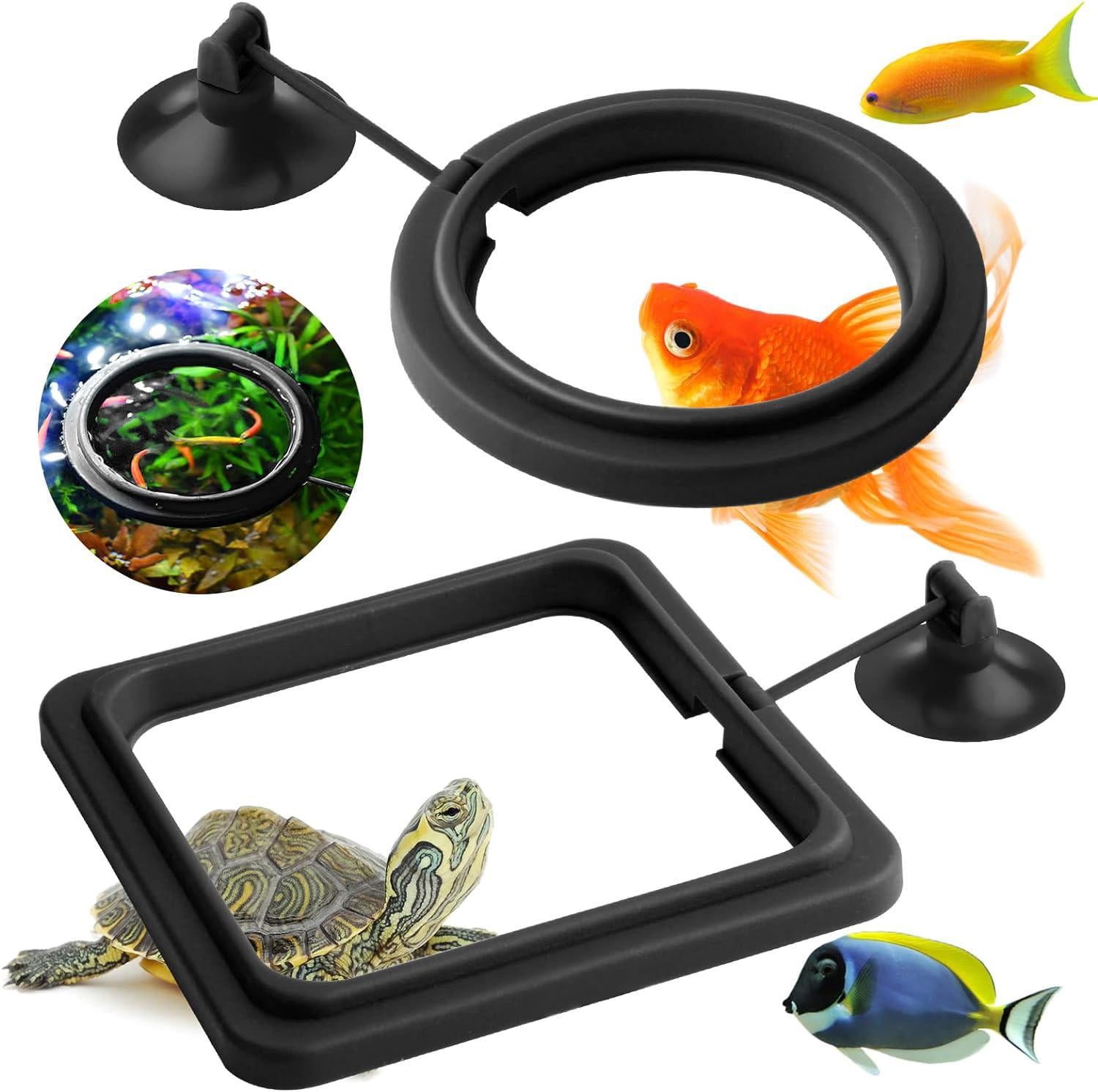 2pcs Fish Feeding Rings (Black, Round and Square), Aquarium Fish Feeder