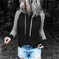 thumbnail image 1 of 2024 New Hooded Sweatshirt in Clearance Women's Contrasting Color Loose Casual Long Sleeve Drawstring Hooded Sweatshirt Top Blouse Gifts for Women, Black XL, 1 of 5