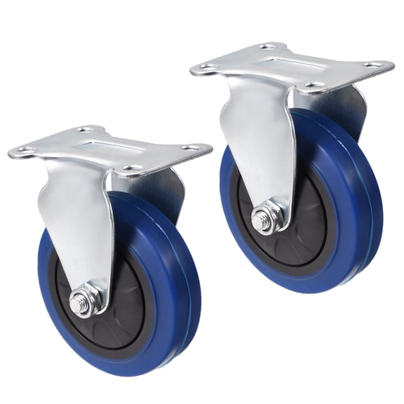 2pcs Fixed Caster Wheels 4 Inch Dia Rubber Caster Top Plate Blue Wheel 176lb Capacity