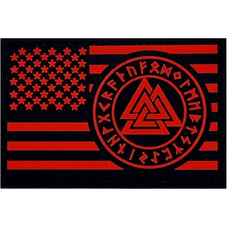 2pcs Flag Valknut Odin Symbol Patch [3.0 X 2.0 inch -PVC Rubber-“Hook” Fastener-V1]