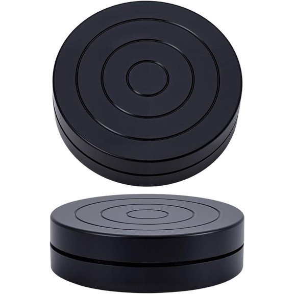 2pcs Flat Round Mini Plastic Rotated Turntable Sculpting Pottery Wheel Rotating Wheel Polymer Clay Tools for Arts and Crafts Display Stand Black