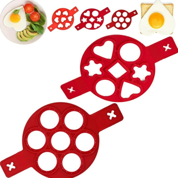 2pcs Flip and Cook Pancake Maker,Flip Cooker Pancakes Mold,Flip N Cook Silicone Pancake Mold,Flip and Cook Silicone Pancake Maker,Silicone Pancake Molds Fried Egg Mold Reusable