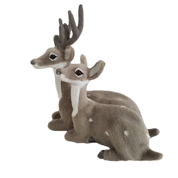 2pcs Flocking Realistic Deer Statue PE Compact Delicate Deer Figurine Office Decor - Gray