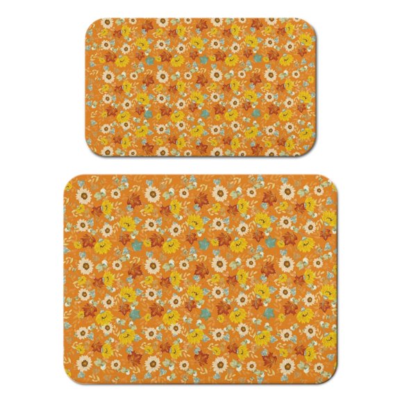2pcs Floral Sunflower Coffee Mat Set, Pattern Absorbent Pad, Non-Slip Countertop Protector, Boho Rustic Style