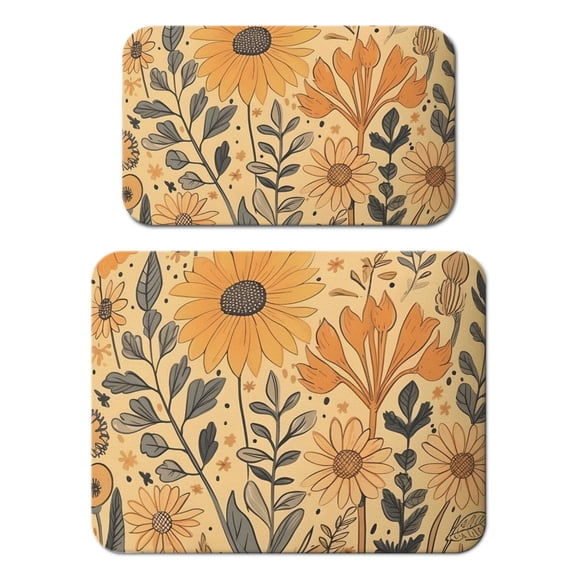 2pcs Floral Sunflower Coffee Mat Set, Pattern Absorbent Pad, Non-Slip Countertop Protector, Boho Rustic Style