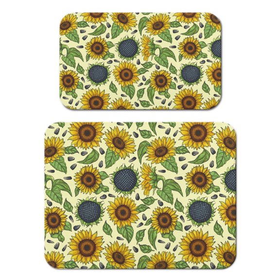 2pcs Floral Sunflower Coffee Mat Set, Pattern Absorbent Pad, Non-Slip Countertop Protector, Boho Rustic Style