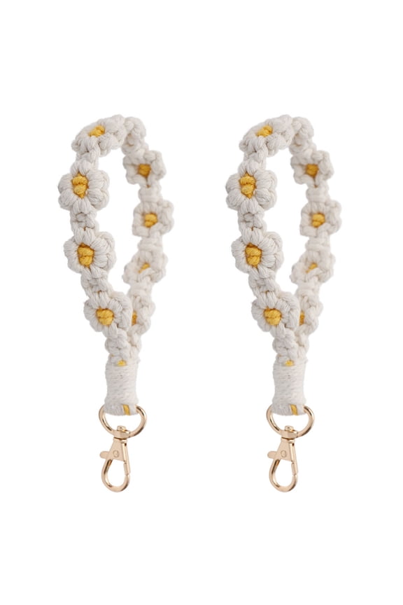 2pcs Flower Chrysanthemum wrist strap Small Daisy key ring Hand woven key ring
