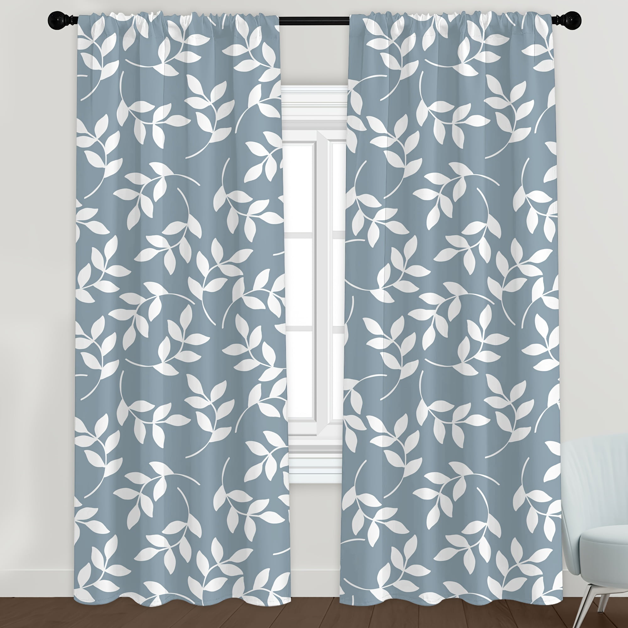 2pcs Flower Pattern Curtains Rod Pocket rative Window Drape Window
