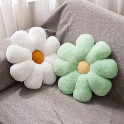 2pcs Flower Pillow, Green White Daisy Flower Throw Pillows Set, Cute ...