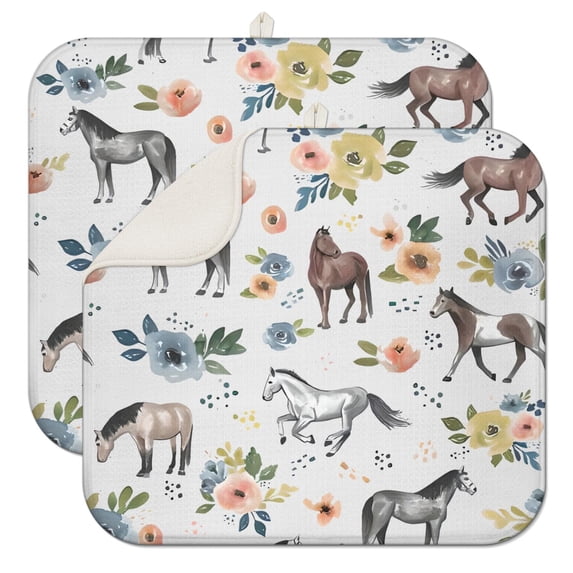 2pcs Flowers Print Dish Drying Mat, Retro Style Absorbent Microfiber Pad, Multipurpose Heat Resistant Sink Mat for Kitchen Counter