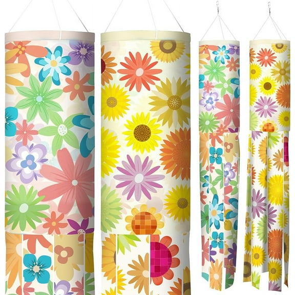 2pcs Flowers Windsock Sunflowers Daisy Windsock 40 Inch Swivel Hook Outdoor Hanging Decorations Flags Yard
