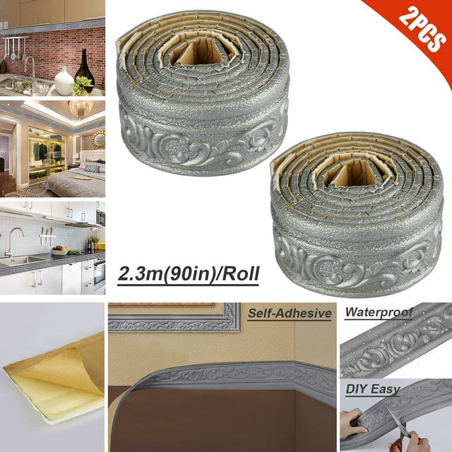 2pcs Foam Wallpaper Border Sticker, TSV 90'' Flexible Foam Molding Trim