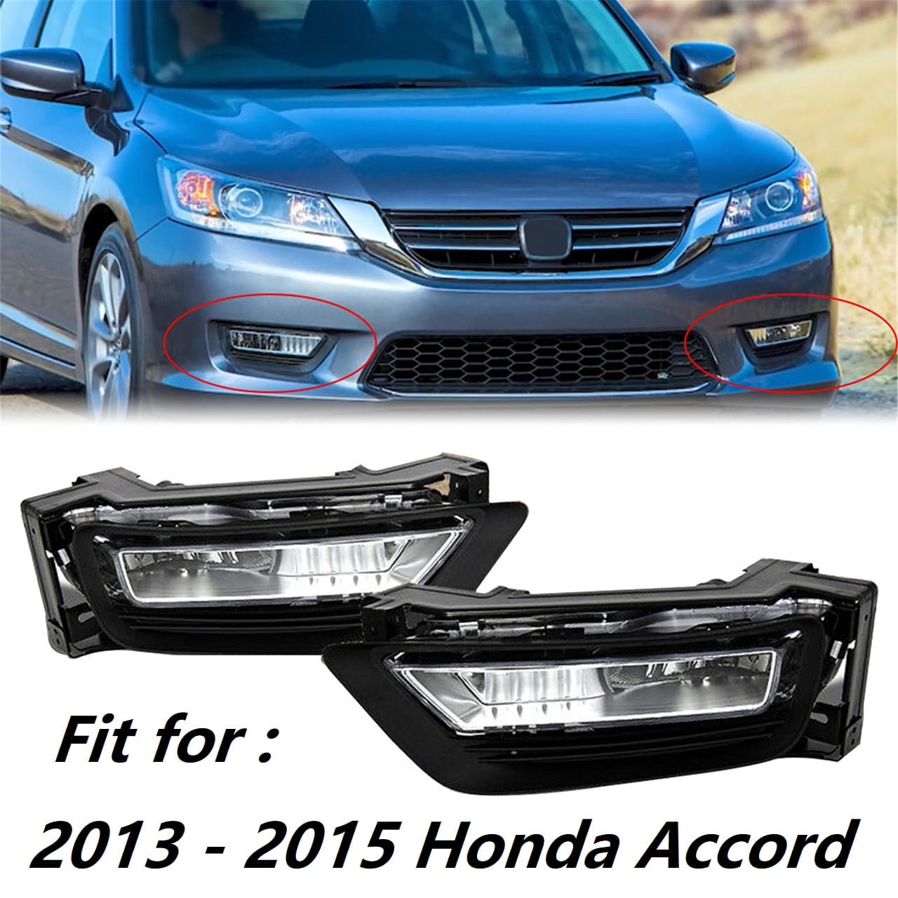 2pcs Fog Driving Light Lamp Bulb Assembly Fit for 2013 2014 2015 Honda Accord, Front Left & Right