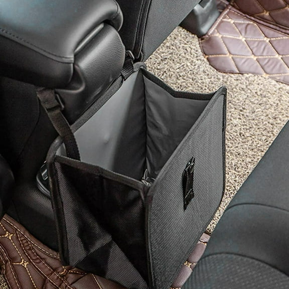 2pcs Foldable Car Trash Can 6.58L Car Trash Organizer Bin Portable Hanging Car Dustbin Storage Bag with Adjustable Strap Waterproof Oxford Cloth Car Garbage Container Rubbish Bucket