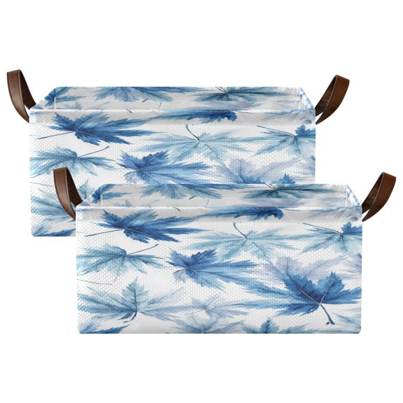 2pcs Foldable Iron Frame Storage Basket Open Basket Bins Versatile Organizer for Laundry Bathroom Closet 16.9” x 11.4” x 7.7” Abstract Blue Maple Leaves