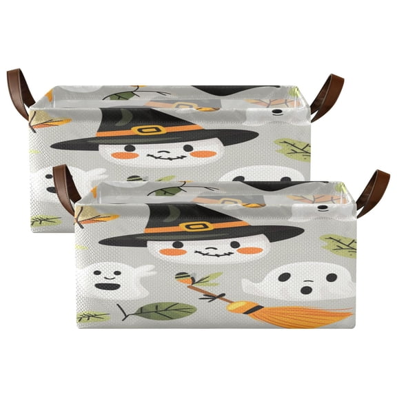 2pcs Foldable Iron Frame Storage Basket Open Basket Bins Versatile Organizer for Laundry Bathroom Closet 16.9” x 11.4” x 7.7” Halloween-themed Vector Elements