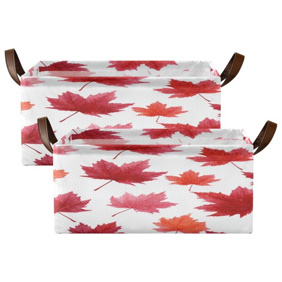 2pcs Foldable Iron Frame Storage Basket Open Basket Bins Versatile Organizer for Laundry Bathroom Closet 16.9” x 11.4” x 7.7” Vibrant Red Maple Leaves