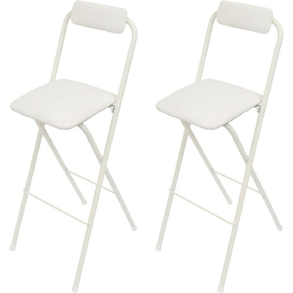 2pcs Folding Bar Stool with Backrest 30 Inch Seat Height PU Cushioned Padded Folding Counter Height Stool Portable Tall Chairs Metal Frame Barstools for Outdoor Camping Kitchen Shop Cafe (White)