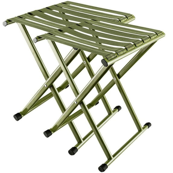 2pcs Folding Camping Stools, Heavy Duty Metal Portable Chair with Breathable Nylon Seat Anti-Slid Leg Cover for Outdoor Walking Hiking Fishing Gardening Bathroom Stool, Green 13.9x14.3x17.8inch