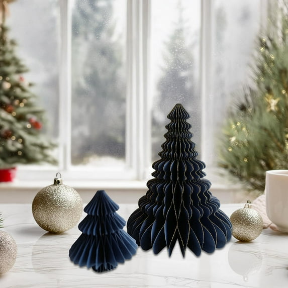 2pcs Folding Christmas Honeycomb Tree Decor, 3D Paper Xmas Trees Table Centerpiece for New Years Eve Party & Holiday Home Decor
