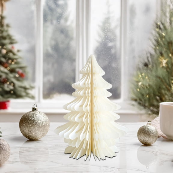 2pcs Folding Christmas Honeycomb Tree Decor, 3D Paper Xmas Trees Table Centerpiece for New Years Eve Party & Holiday Home Decor