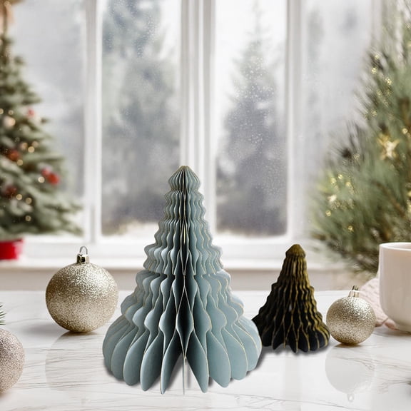 2pcs Folding Christmas Honeycomb Tree Decor, 3D Paper Xmas Trees Table Centerpiece for New Years Eve Party & Holiday Home Decor