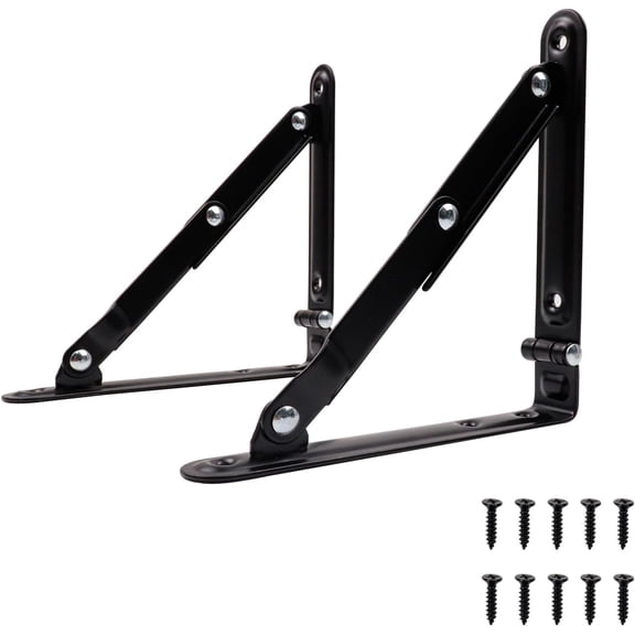 2pcs Folding Shelf Bracket 5.91 Inch, Heavy Duty Collapsible Shelf Brackets, Metal Foldable Shelf Table Bracket Supports Space Saving Triangle Corner Brace