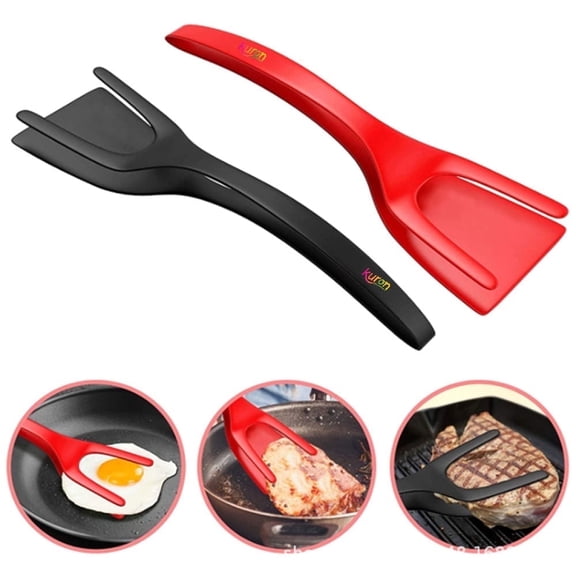 2pcs Food Clip Tongs 2 in 1 Multifunctional Non-StickFried Egg Cooking Turner Silicone Pancake Spatula Pizza Barbecue Omelet Kitchen Clamp