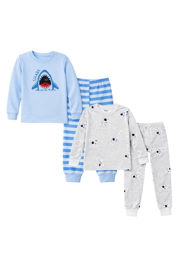 Kids Toddler Boy Pajamas Pj Set Long Sleeve Snug Fit Soft & Cozy Sleepwear Loungewear 2-Pack - Size 2Y to 10Y