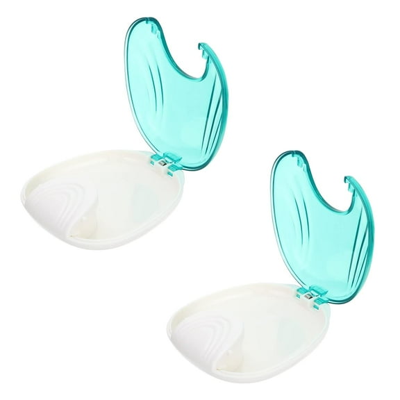 2pcs For Shaped Braces Cleaning Retainers Container Partial To- Plastic Green Holder Design Shell Office Case Professional Containers Household Open Press- Denture Orthodontic