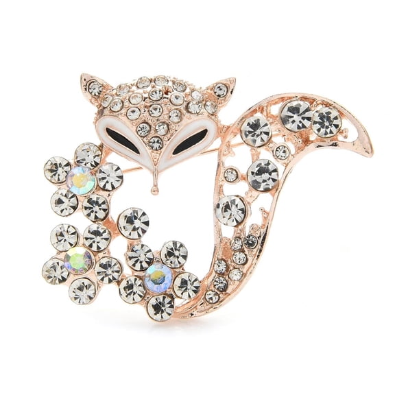 2pcs Fox Alloy Rhinestone Brooch with White Enamel for Clothes Backpack Golden 35x33mm Golden