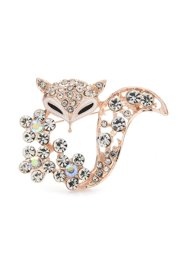 2pcs Fox Alloy Rhinestone Brooch with White Enamel for Clothes Backpack Golden 35x33mm