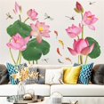 thumbnail image 1 of 2pcs Fresh Lotus Sticker Chinese Style Koi Dragonfly Bedroom Wall Decora Wall Sticker Creative Home Decor Living Room Decals, 1 of 5