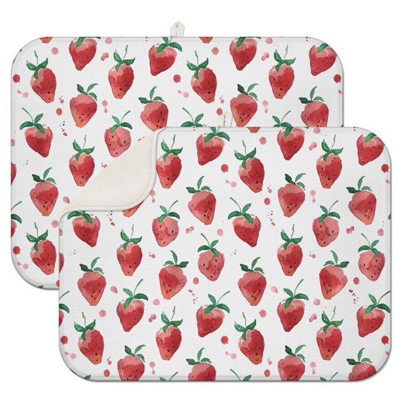 2pcs Fresh Strawberry Kawaii Kitchen Mat, Cartoon Painted Berry Pattern, Heat Resistant & Quick Dry Microfiber Drying Pad, Reusable & Easy to Clean