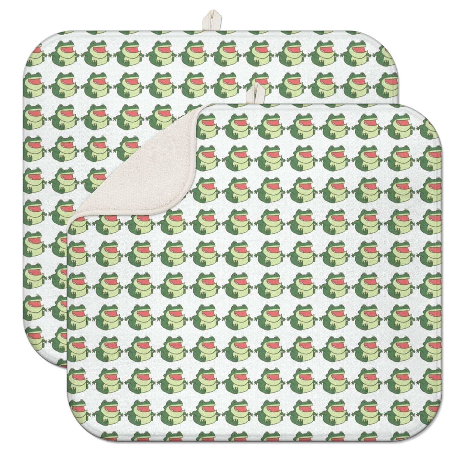 2pcs Frog Pattern Dish Drying Mat, Thick 3-Layer Absorbent Microfiber ...