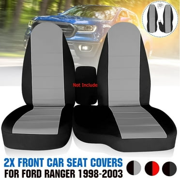 2pcs Front Car Seat Covers Center Fit for Ford Ranger 60/40 Highback 1998-2003, Interior Automotive Car Front Seats Only (Console armrest Cover Not Included), Black+Light Gray