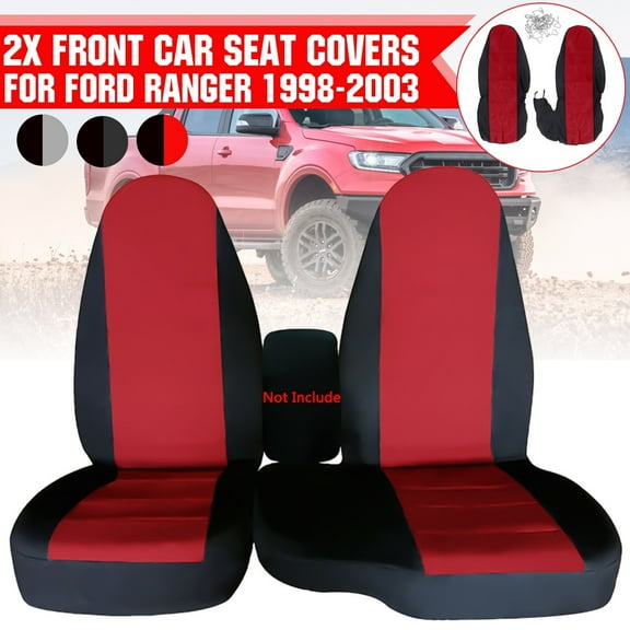 2pcs Front Car Seat Covers Center Fit for Ford Ranger 60/40 Highback 1998-2003, Interior Automotive Car Front Seats Only (Console armrest Cover Not Included), Black+Red