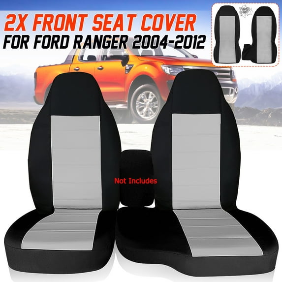 2pcs Front Car Seat Covers Center Fit for Ford Ranger 60/40 Highback 2004-2012, Interior Automotive Car Front Seats Only (Console armrest Cover Not Included), Black&Light Gray