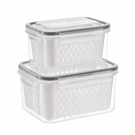 2pcs Fruit Saver Containers for Fridge with Lids, Removable Colanders for Fruits, Vegetables, Berries, and Meat to Stay Fresh Longer