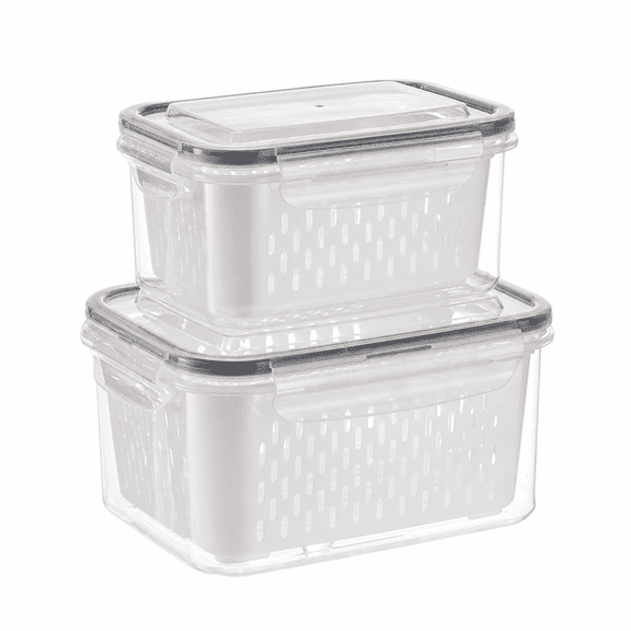 2pcs Fruit Saver Containers for Fridge with Lids, Removable Colanders for Fruits, Vegetables, Berries, and Meat to Stay Fresh Longer