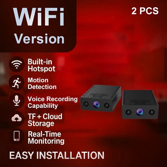 2pcs Full HD 1080P Mini Square Camera, Night Vision, Motion Detection & Audio Recording, Cloud & SD Card Storage, Built-in Hotspot, USB Powered, Easy Install Indoor Home Security Cameras