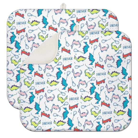 2pcs Funny Cartoon Dinosaur Mat, Vibrant Colors on Microfiber, Foldable for Small Kitchens
