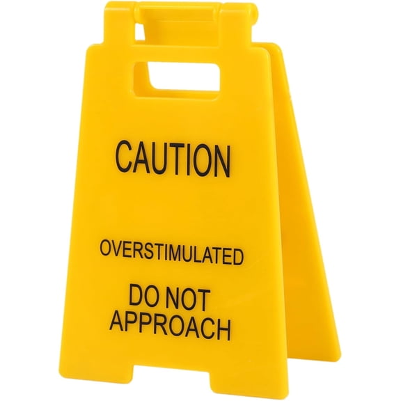 2pcs Funny Desk Signs Caution Overstimulated Humor Office Decoration