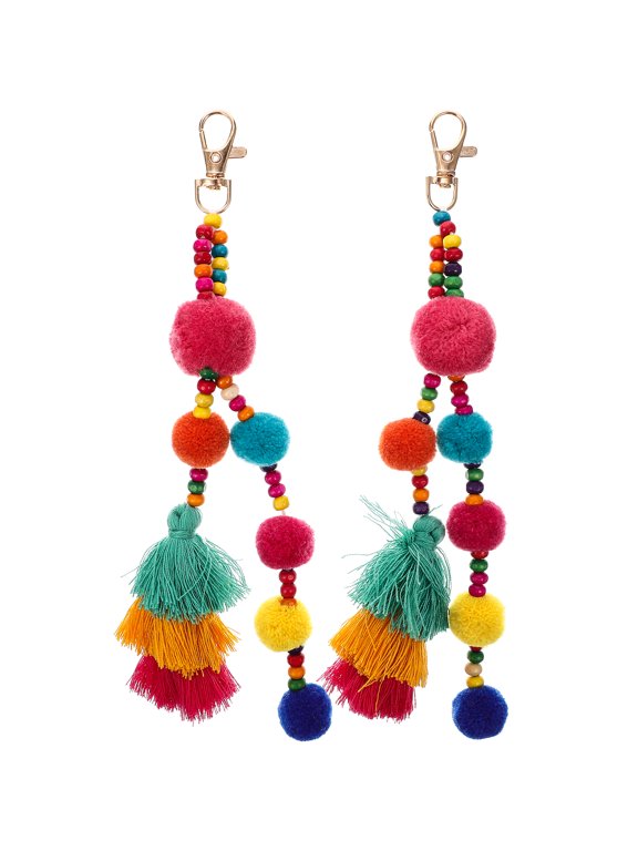 2pcs Fuzzy Ball Tassel Pendants Phone Charm Keychain Bag Hanging Decoration