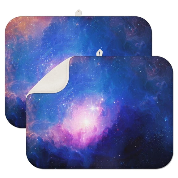 2pcs Galaxy Print Kitchen Drying Mat Extra Thick 3-Layer Absorbent Pad Foldable Compact