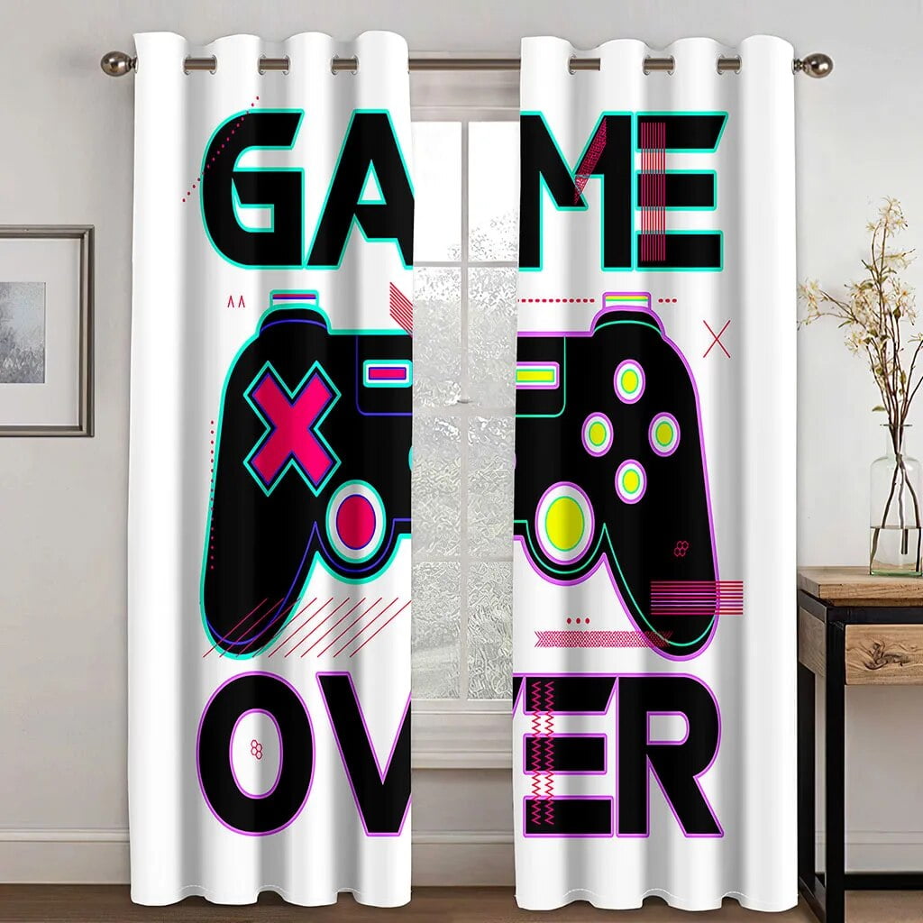 2pcs Gamer Gamepad Controller Window Curtains Drapes for Living Room Boys Bedroom Gaming Room