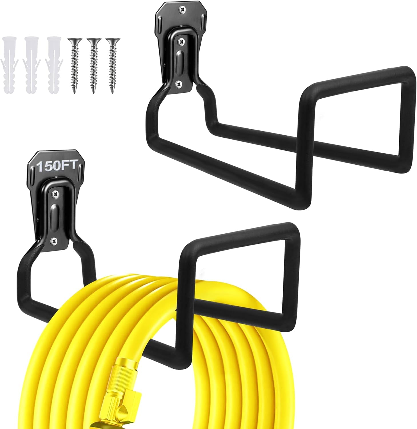 2pcs Garden Hose Holder Wall Mount - Metal Garden Hose Reel Sturdy Water Hose Holders for Outside Yard, Heavy Duty Hose Hanger for Water Hose Storage (2pcs Black)