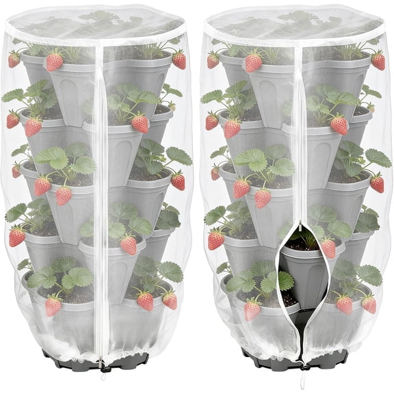 2pcs Garden Netting for Vertical Strawberry Planter - 40''H x 24''Dia Bird Netting with Zipper, Plant Covers for 5-Tier Stackable Planters Outdoor