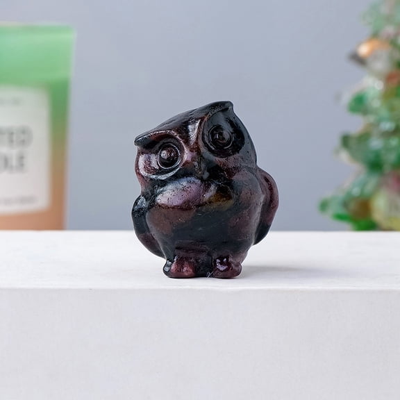 2pcs Garnet Carved Owl Figurines Reiki Stone Display Decorations 35x30mm