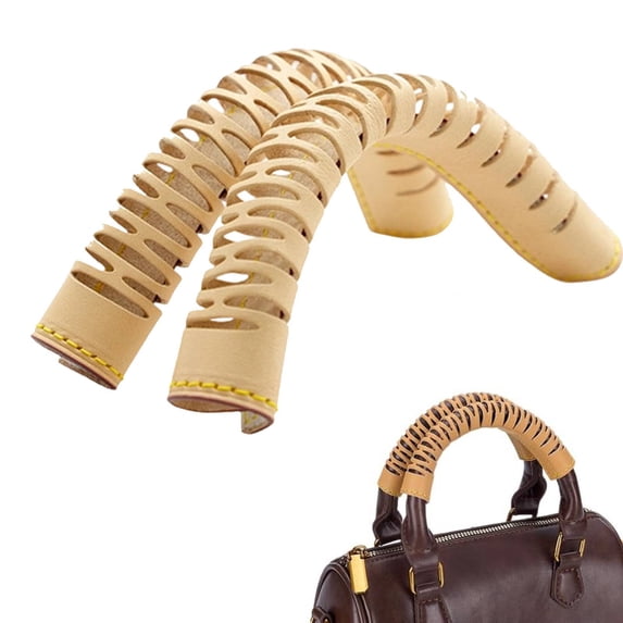 2pcs Genuine Leather Bag Handle Wrap Purse Strap Protector, 5.5x2.5 inch Orange Shoulder Bag Handle Covers Soft Purse Strap Pad for Wallet Tote Bag Suitcase Shopping Bags(Beige)